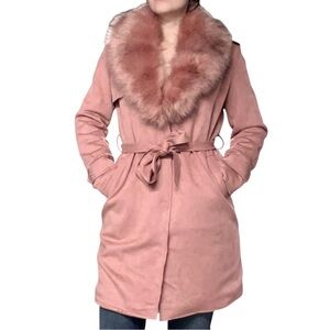 NWOT✨ | Bellivera | Pink Faux Suede Jacket with Faux Fur Collar and Lining - S